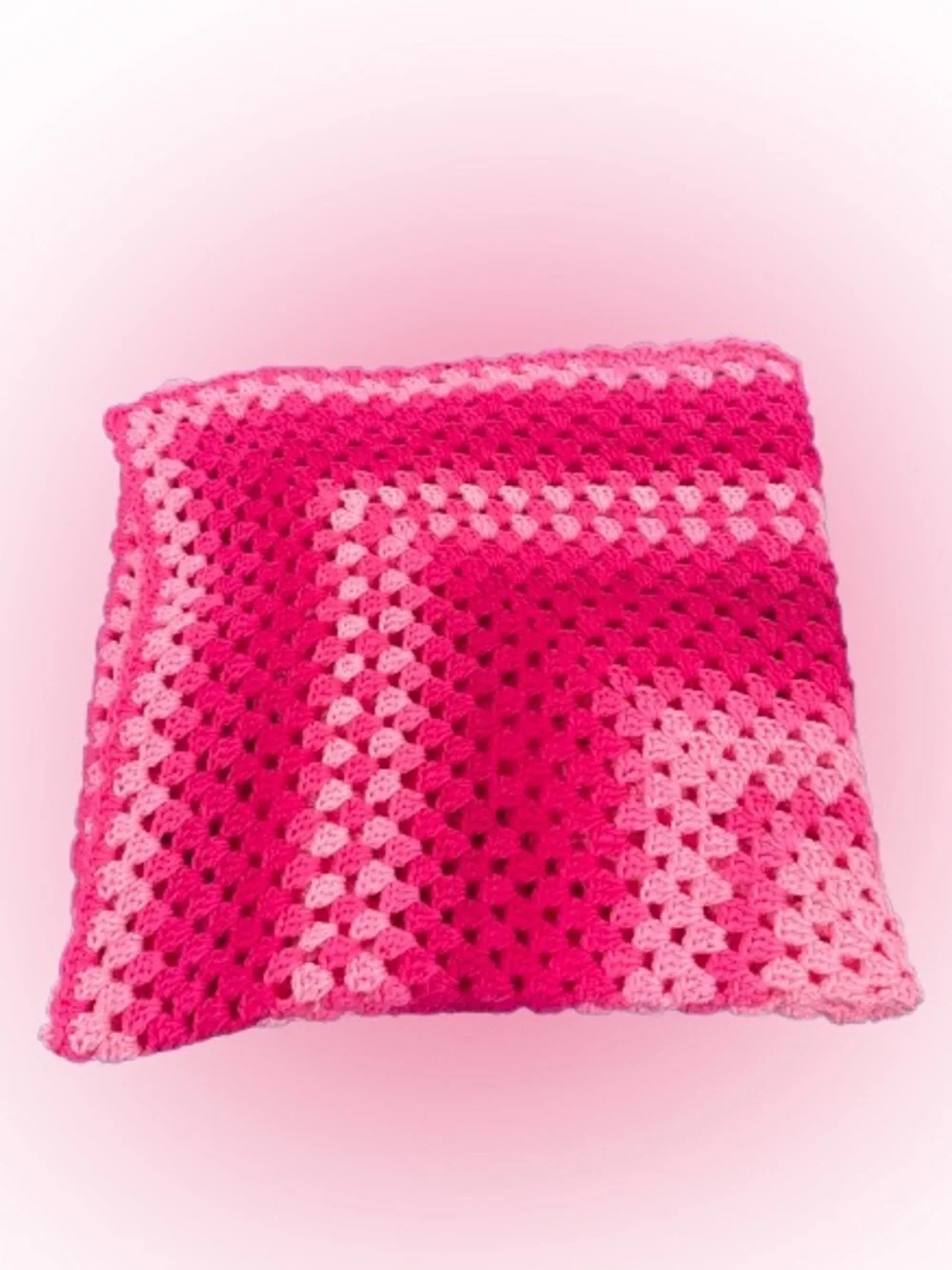 Handmade Pink Granny Square Crochet Blanket 41x41 Acrylic Throw